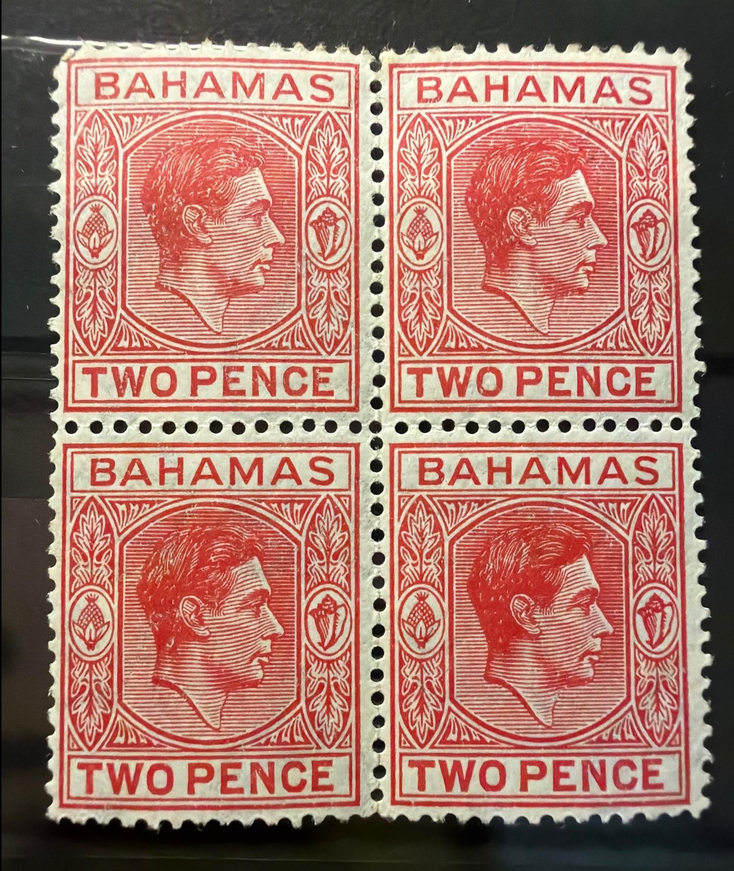 1938 Bahamas 2d Scarlet KGVI Block of 4 Scott #101 Mint NH