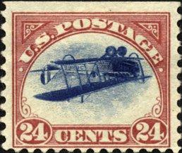 United States 1918 24-cent airmail stamp depicting the Curti
