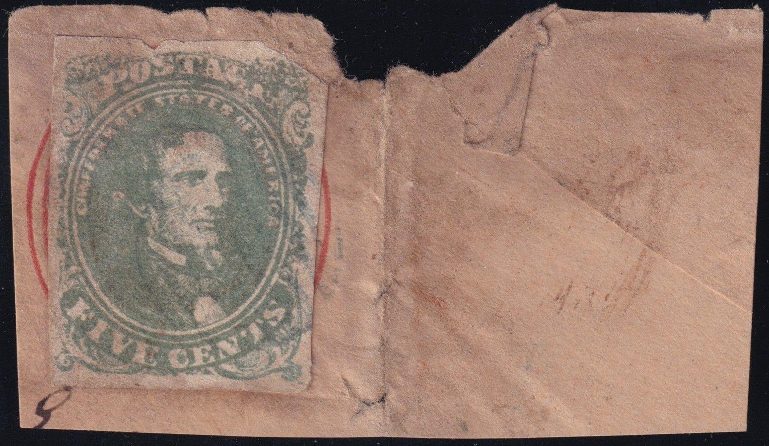 One of a kind, Rare US Confederate #1 on U10 (Die 5) cover, 1861