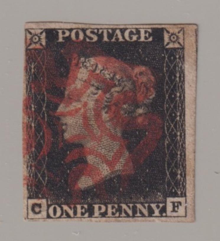 1840 GB 1d Penny Black Queen Victoria Scott #1 Used Red Maltese Cross