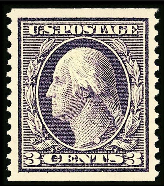 1911 3-cent deep violet Washington coil stamp, Perf 12 Verti