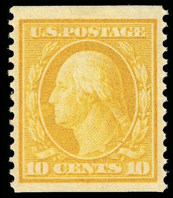 10-cent yellow Washington coil stamp, Scott #356, Vertical p